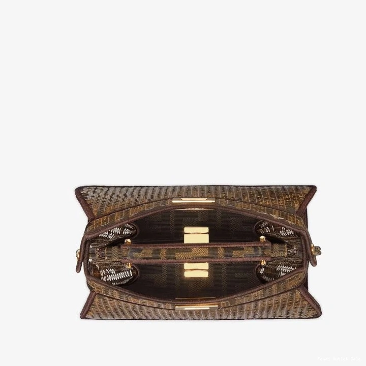 Cheap with Peekaboo In Fabric FF Fendi ISeeU Petite Motif Brown Bag Sequins 0721